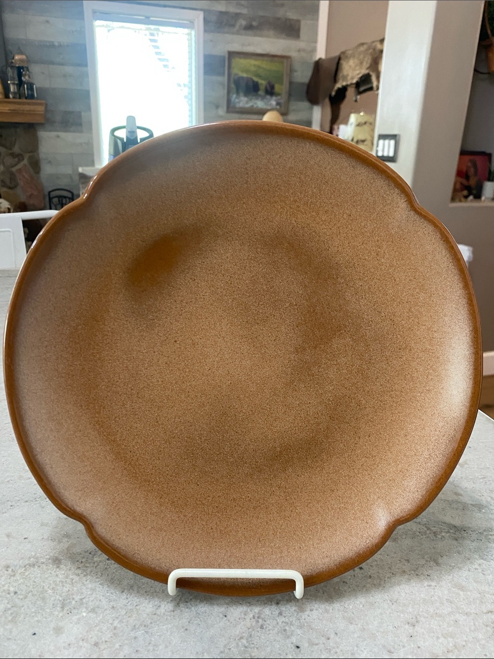Frankoma 5F Brown Speckled Scalloped Dinner Plate